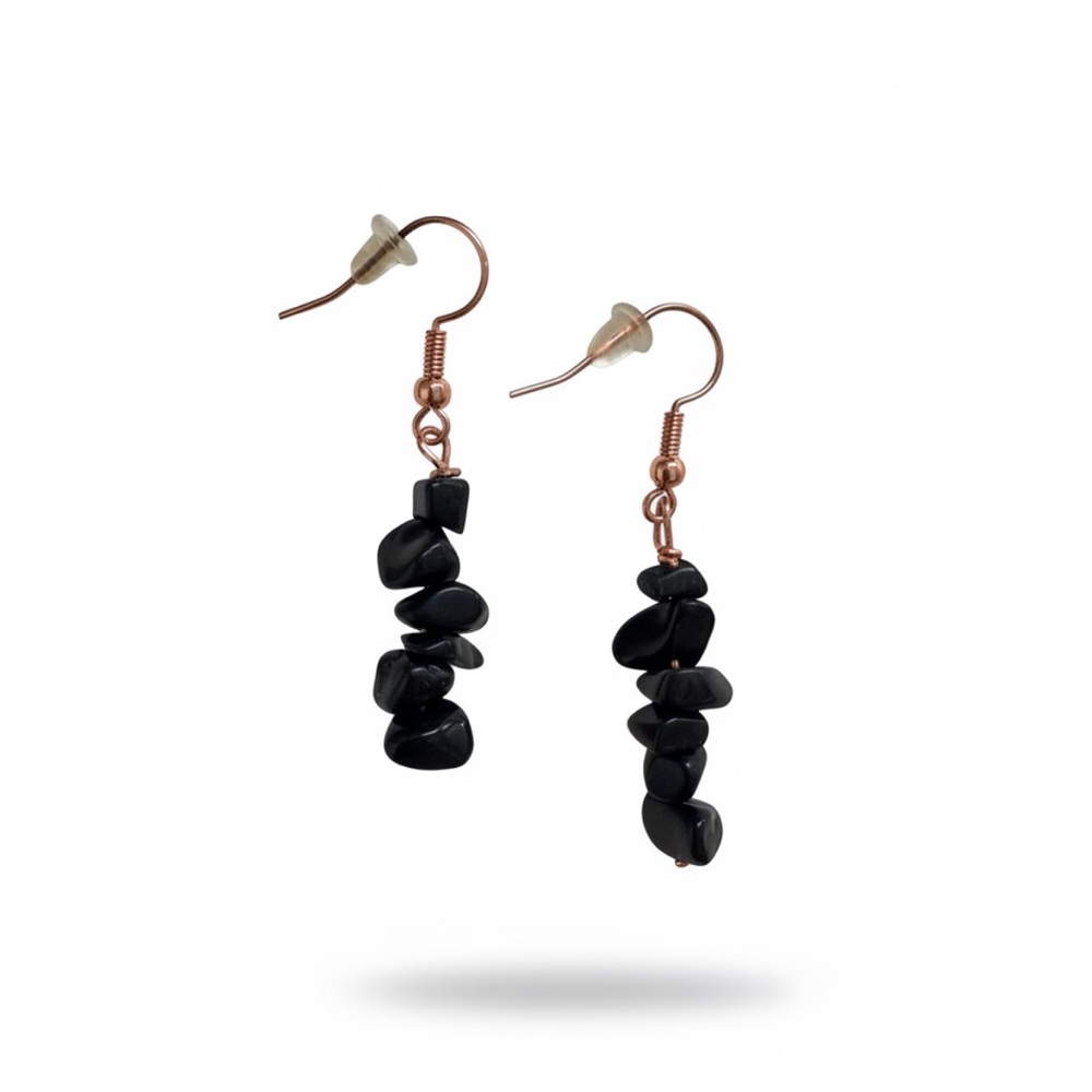 Elegant Black Stone Dangle Earrings
